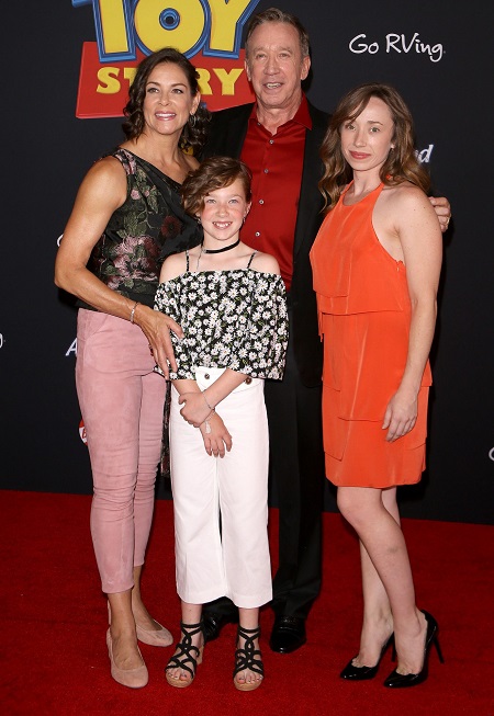Tim Allen (C), wife US actress Jane Hajduk (L) and children arrive for the world premiere of "Toy Story 4" at El Capitan theatre in Hollywood, California on June 11, 2019.