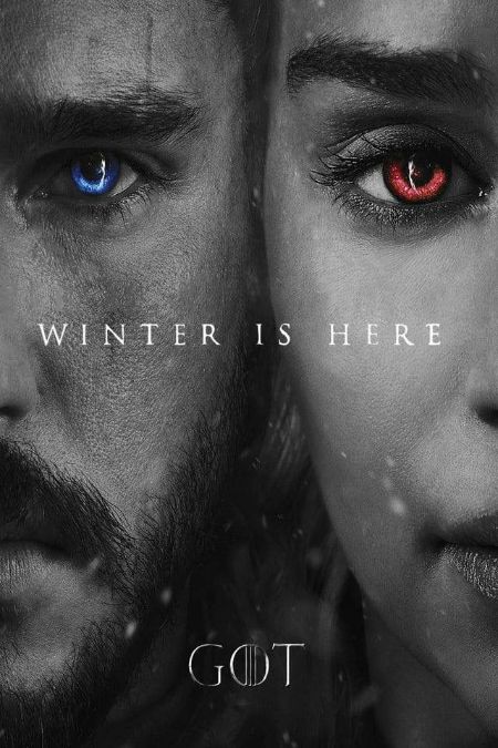 Game of Thrones's 'Winter Is Here' poster featuring Kit Harington and Emilia Clark.