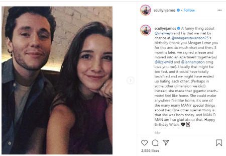 James Scully explains the meeting with his girlfriend Mel Weyn on his Instagram.