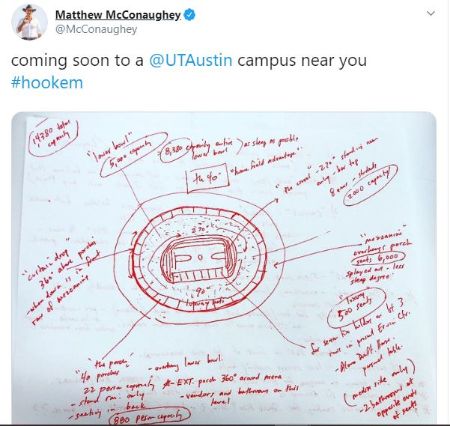 Matthew McConaughey tweeted a picture of a rough sketch of the stadium.
