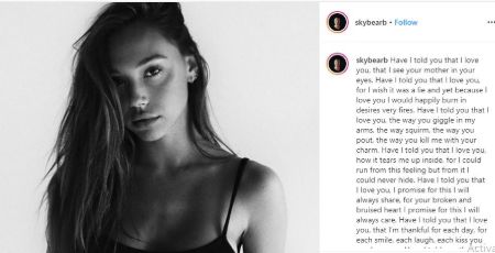 Sky Bear wrote a long poem on Instagram dedicated to Alexis Ren.