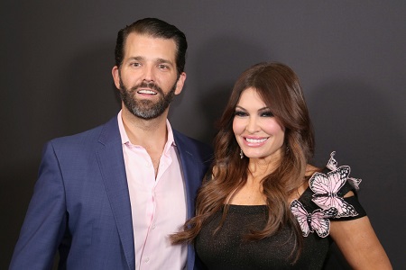 Donald Trump Jr. and Kimberly Guilfoyle pose backstage Gallery II in Spring Studios after the Zang Toi runway show during New York Fashion Week: The Shows at Spring Studios on February 13, 2019 in New York City.