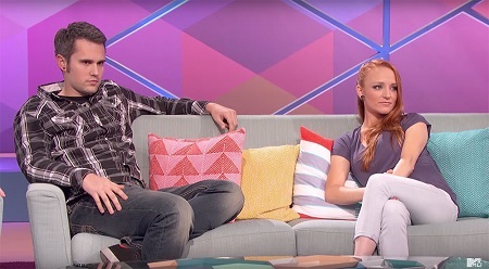 Maci Bookout and ex-fiance Taylor Edwards in two different sides of a sofa.