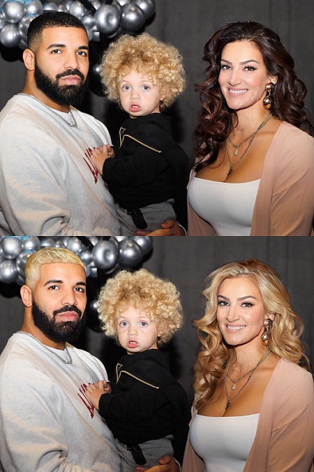 Drake's version and Sophie's version of their photos with their son as described.