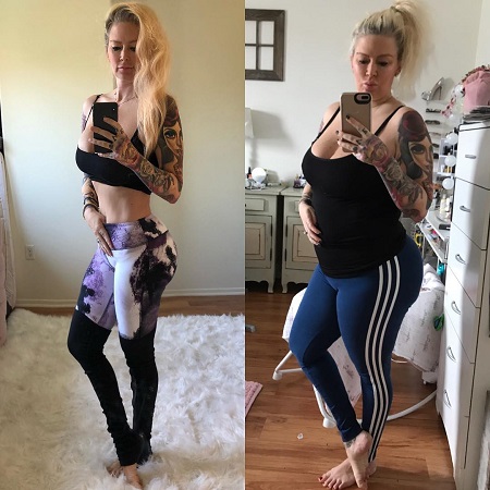 Jenna Jameson's before and after weight loss picture, during her 125-pound announcement.