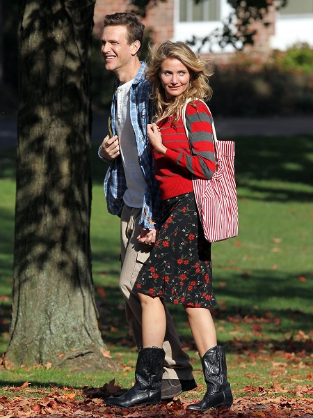 Cameron Diaz and Jason Segel filming for their movie 'Sex Tape' around the Tufts.