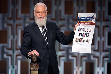 David Letterman accepted the Mark Twain Prize for American Humor on Sunday evening.