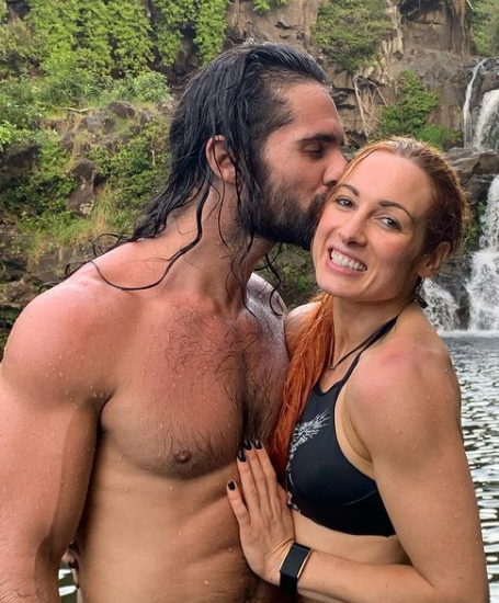 Seth Rollins is with his wife, Becky Lynch.