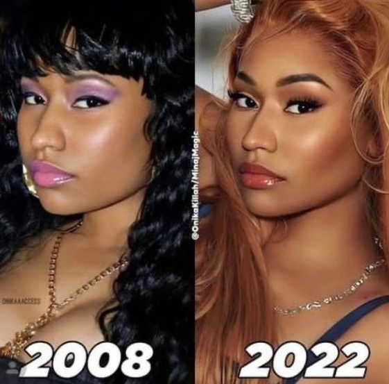 Nicki Minaj before and after (2008 adn 2022).